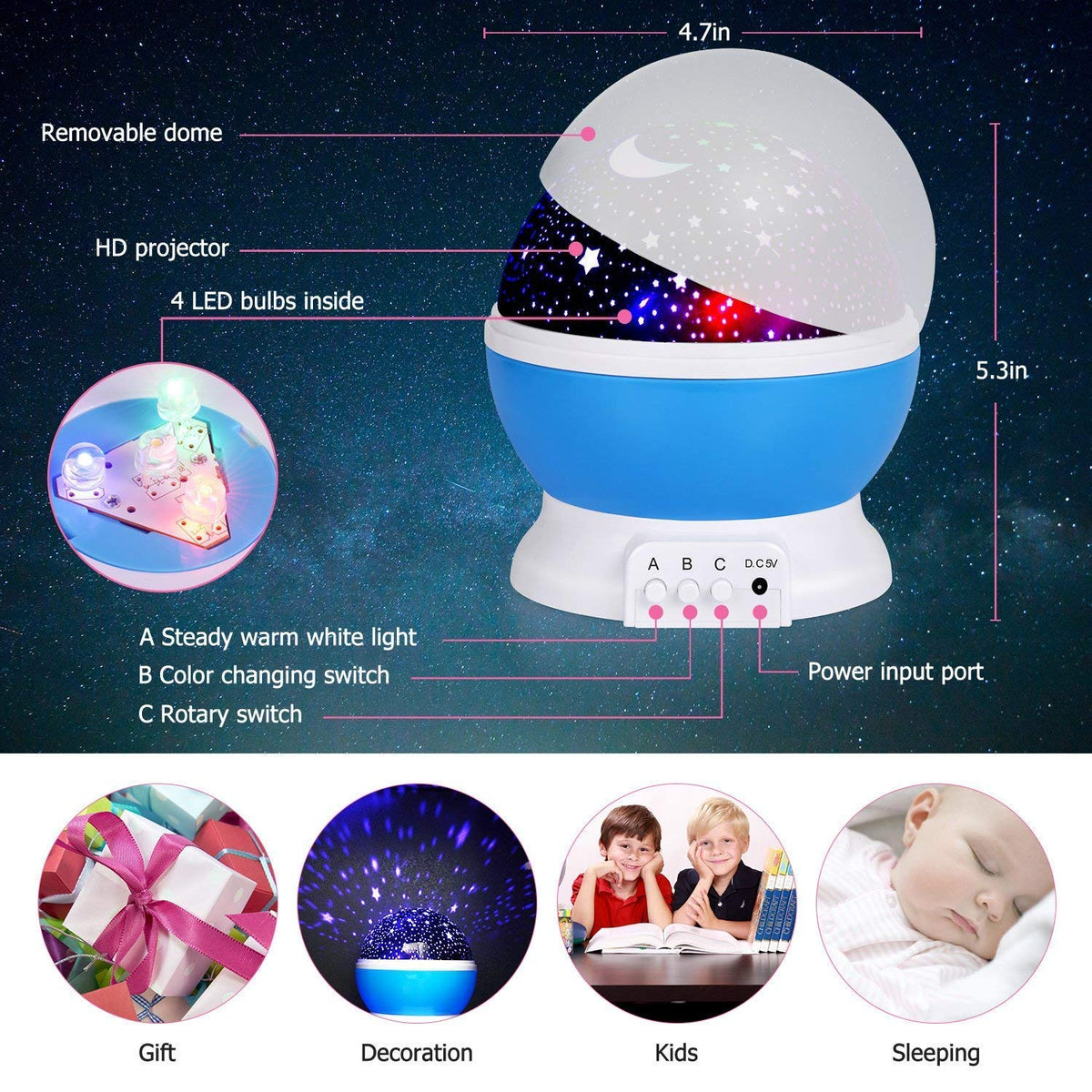 Starry Sky Projection Lamp for Bedroom, Decorative Night Light
