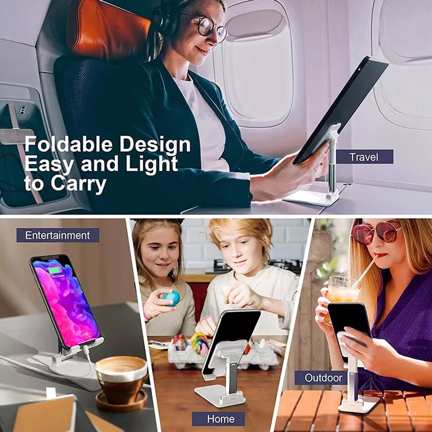 6636 Desktop Cell Phone Stand Phone Holder With Mirror Full 3-way Adjustable Phone Stand For Desk Height + Angles Perfect As Desk Organizers And Accessories.