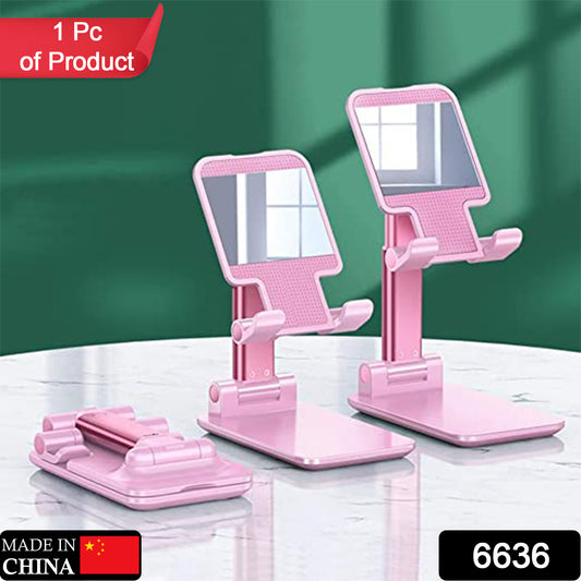 6636 Desktop Cell Phone Stand Phone Holder With Mirror Full 3-way Adjustable Phone Stand For Desk Height + Angles Perfect As Desk Organizers And Accessories.