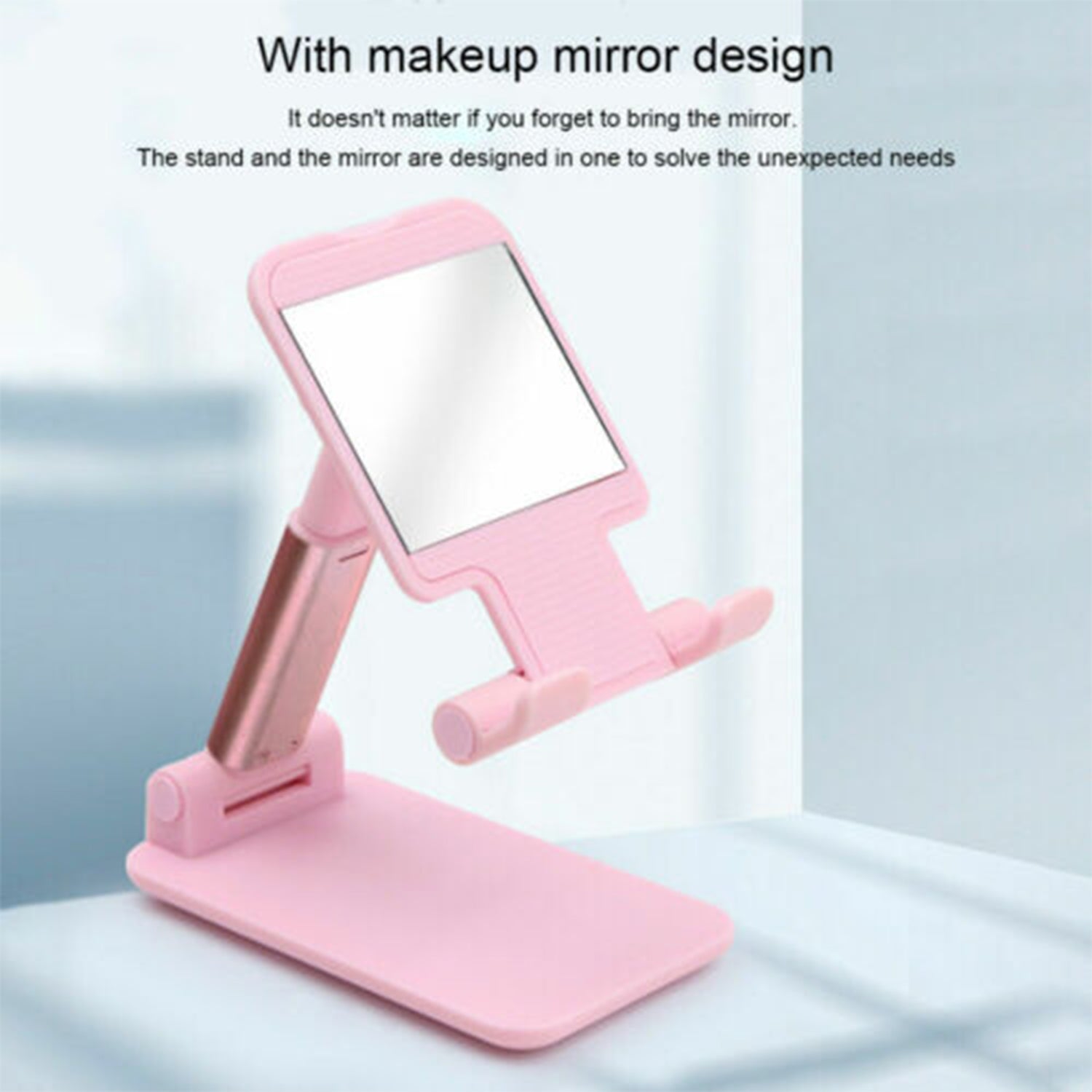 6636 Desktop Cell Phone Stand Phone Holder With Mirror Full 3-way Adjustable Phone Stand For Desk Height + Angles Perfect As Desk Organizers And Accessories.