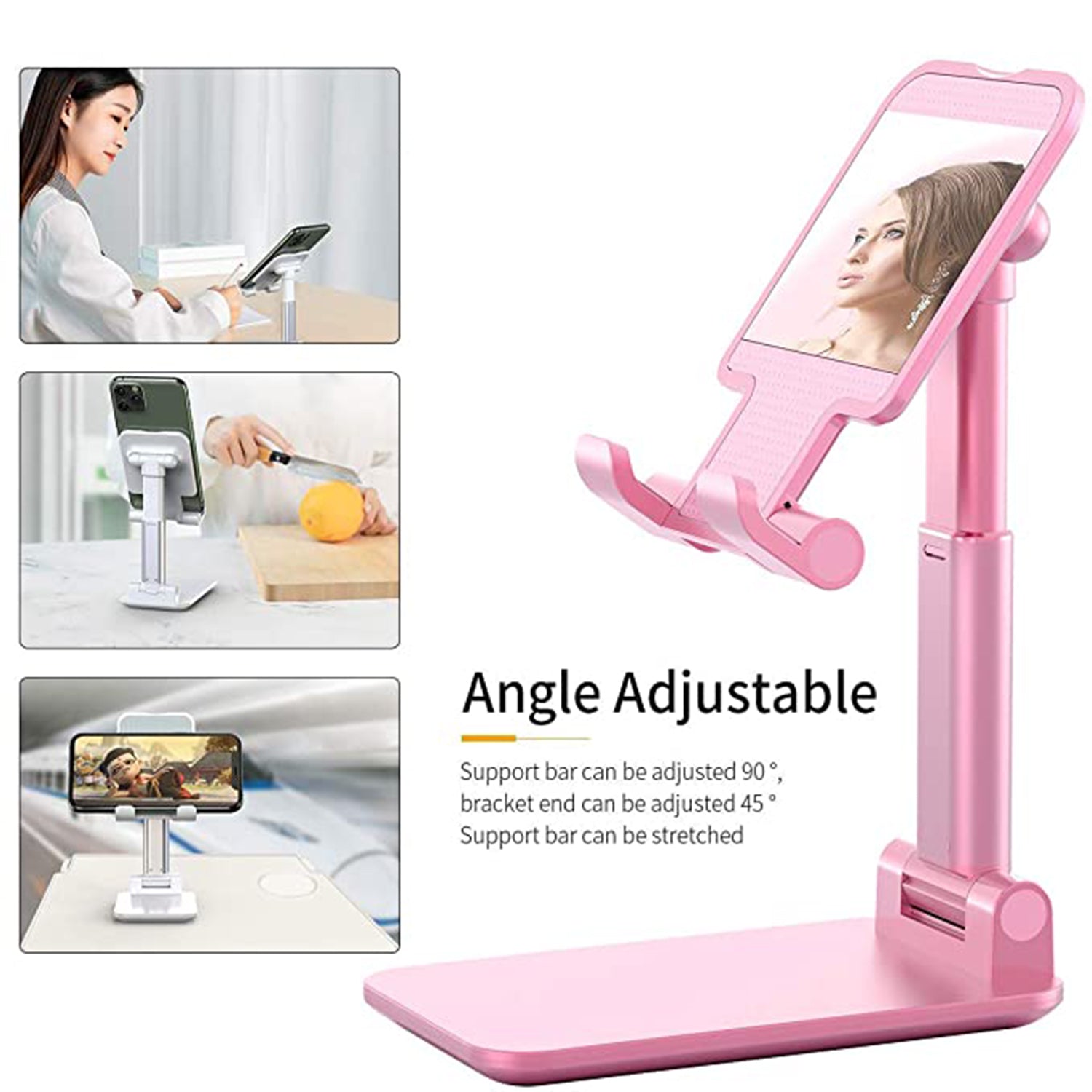 6636 Desktop Cell Phone Stand Phone Holder With Mirror Full 3-way Adjustable Phone Stand For Desk Height + Angles Perfect As Desk Organizers And Accessories.